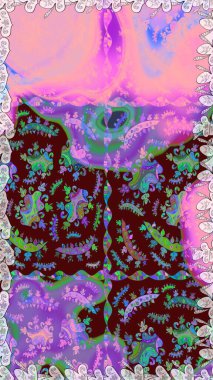 Kahverengi ve pembe kıvırcık çiçekler kahverengi ve pembe renklerde. Raster illüstrasyonu. Klasik çiçek tasarım elementleri.