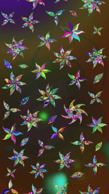 Düz Çiçek Elementleri Tasarım Raster illüstrasyonu. Renkli Bahar Teması eskiz kalıbı. Çiçek desenli eskiz. Kahverengi ve gri renkte çiçekler.