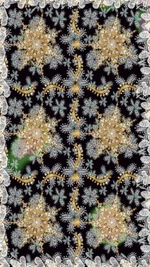 Altın karalama fantezi yapraklarından ve gri renkli çiçeklerden Raster soyut çiçek çelengi. El yapımı dekoratif çerçeve, albüm kapağı, tebrik kartı, klasik Art deco tarzı.