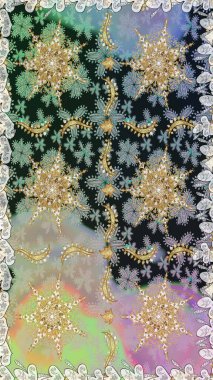 Klasik çiçek dokusu. Kusursuz desenli altın elementler. Raster illüstrasyonu. Gri ve nötr renklerin kraliyet retro 'su. Altın şablon. Kart, duvar kağıdı, ambalaj, tekstil için klasik tasarım.