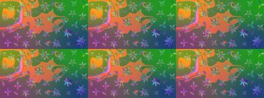 Raster illüstrasyonundaki çiçek desenli çizim. Renkli Bahar Teması eskiz kalıbı. Yeşil ve mavi renkte çiçekler. Düz Çiçek Elementleri Tasarımı.