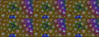 Çiçek desenli çizim. Raster illüstrasyonu. Asyalı tekstil renkleri.