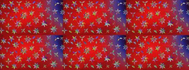 Klasik çiçek tasarımı elementleri. Kırmızı ve mor kıvırcık çiçekler kırmızı ve mor renklerde şekillenir. Raster illüstrasyonu.