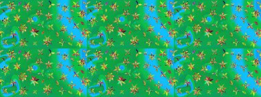 Çiçek desenli raster, yeşil ve mavi çizgi grafik desenli soyut raster arkaplan. Modern stil dokusu.