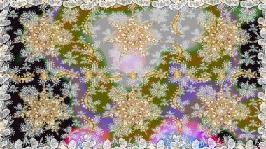 Tekrarlayan elementlerle kusursuz soyut arkaplan. Klasik raster şablonu. Gri, nötr ve altın desenli.