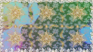 Tekrarlayan elementlerle soyut arkaplan oluşturun. Kusursuz damaske klasik altın desen. Raster illüstrasyonu. Tarafsız ve gri renklerde altın sarısı elementlerle altın pürüzsüz desen.