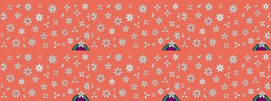 Turuncu ve nötr renklerde etnik çiçekli zarif eskiz deseni. Raster Çiçek İllüstrasyonu güzel tekstil..