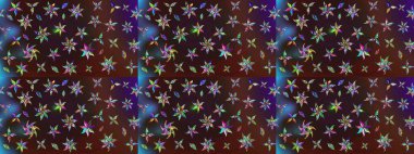 Suluboya tarzında kahverengi ve mor renklerde. Küçük çiçekli yay deseni çiz. Raster illüstrasyonu.