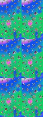 Renkli Bahar Teması eskiz kalıbı. Süslü kumaş deseni. Düz Çiçek Elementleri Tasarımı. Raster illüstrasyonunda çiçek deseni çizimi.