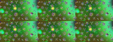 Küçük çiçekli basit bir çiçek çizimi. Renkli şirin çiçekler. Moda baskısı, albüm, ambalaj kağıdı ve duvar kağıdı için zarif dekoratif süslemeler. Raster illüstrasyonu.