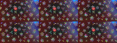 Patlayan çiçekler soyut olarak yerleştirilmiş. Raster deseni. Nazikçe, rengarenk bahar çiçekleri. Raster illüstrasyonu.