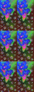 Raster Güzel kumaş deseni. Raster suluboya deseni, narin çiçekler, yeşil ve mavi çiçekler, tebrik kartı şablonu..