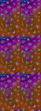 Kahverengi ve mor renkli çiçekler. Raster illüstrasyonu. Çiçek desenli eskiz, vuruşlar, sıçramalar, yaz çiçekleri..