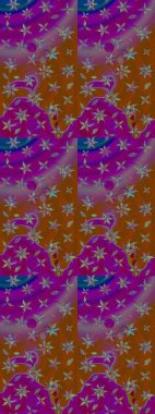 Modern çiçek arkaplanı. Moda baskıları için zarif bir şablon. Halk tarzı. Parlak renkli çiçekleri ve mor ve kahverengi renkte yaprakları olan muhteşem bir çiçek deseni..