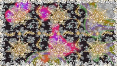 Doğulu stil, altın elementli gri renkli altın desenli arabesk yapar. Raster altın desen. Kusursuz kıvırcık saçlar..