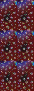 Parlak renkli çiçekleri olan ve kırmızı ve kahverengi renkte yaprakları olan harika bir çiçek deseni. Moda baskıları için zarif bir şablon. Modern çiçek arkaplanı. Halk stili.