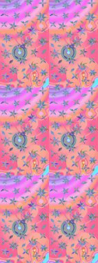 Gömlek baskısı için çiçek boyası. Çiçek desenli eskiz. Pembe ve nötr renkte çiçekler.