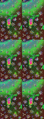 Raster illüstrasyonundaki çiçek desenli çizim. Yeşil ve kahverengi renkte çiçekler.