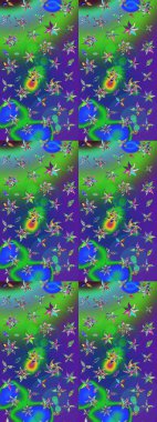 Eskiz modeli etnik tasarım. Çiçekleri, deniz kabukları, mandalaları ve suluboya efektleriyle donanma geçmişi. Yatak çarşafları, ceket, paket tasarımı, kumaş ve moda kavramları için tekstil baskısı.