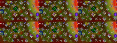 Çiçeksel fantezi tasarımı ve parlak bir arka plan çizimi. Renkli Bahar Teması eskiz kalıbı. Düz Çiçek Elementleri Tasarımı.