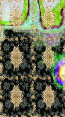 Doğum günü kartı, davetiye ya da afiş için iyidir. Raster illüstrasyonu. Siyah renkte altın. Ortaçağ çiçek desenini çiz. Dekoratif simetri arabesk.