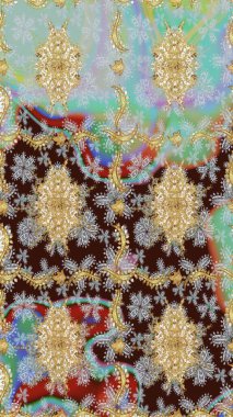 Kahverengi renklerde altın elementlerle Raster eskiz deseni. Tasarım için Damask çizim deseni.