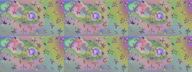 Raster Çiçek İllüstrasyonu güzel tekstil. Tarafsız ve yeşil renklerdeki etnik çiçeklerle zarif bir eskiz deseni..