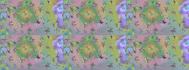 Raster Güzel kumaş deseni. Raster suluboya çiçek deseni, narin çiçekler, nötr ve yeşil çiçekler, tebrik kartı şablonu.