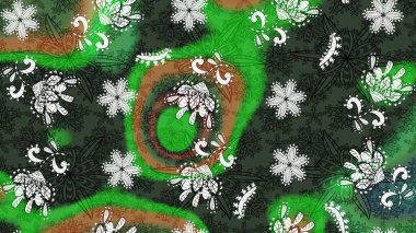 Raster illüstrasyonundaki çiçek desenli çizim. Yeşil ve gri renkte çiçekler.