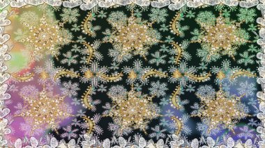 Altın karalama fantezi yapraklarından ve gri renkli çiçeklerden Raster soyut çiçek çelengi. El yapımı dekoratif çerçeve, albüm kapağı, tebrik kartı, klasik Art deco tarzı.