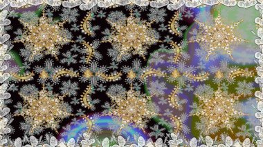 Çiçekli süslemeli, pürüzsüz bir desen. Doğu tarzında klasik tasarım öğesi. Gri renkli geleneksel Arapça dekor. Duvar kâğıdı için altın süslü bir illüstrasyon. Süslü dantel iz sürücü.