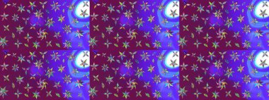 Küçük çiçekteki sevimli çiçek deseni. Mor ve mor renkte çiçekler.