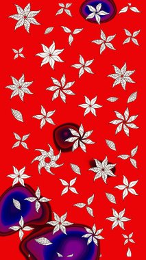 Raster çiçek desenli çiçek deseni, yapraklar, dekoratif elementler, sıçrama, lekeler, el çizimi kontur çizgileri ve Doodle çizim stili, grafik raster çizim çizimi.