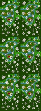 Yeşil ve nötr renklerde. Raster illüstrasyonu. Çiçek buketleriyle klasik tarzda eskiz deseni.