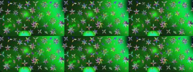 Yeşil ve mavi renkli Asya tekstili. Suluboya çiçekli çiçek deseni. Raster illüstrasyonu.