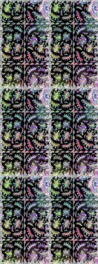 Siyah ve nötr renklerde etnik çiçeklerle kusursuz bir desen. Raster Çiçek İllüstrasyon Şirin Tekstil.