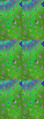 Çiçek izi. Çiçekler suluboya tarzında yeşil ve mavi renklerde. Suluboya çizim deseni.