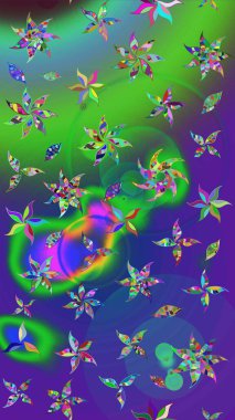 Yeşil ve mor çiçekli eskiz deseni, suluboya çiçek deseni, sevimli çiçek, duvar kağıdı, kart veya kumaş için fayanslı. Raster - stok.