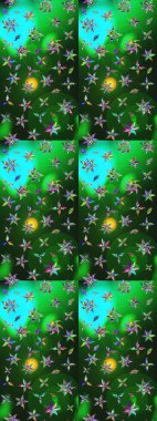 Çiçek desenli eskiz. Yeşil ve mavi renkte çiçekler. Tişört baskısı için çiçek boyama rasteriName.