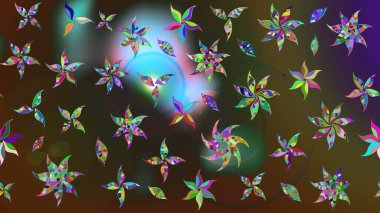 Eskiz arkaplan modeli. Raster - stok. Yapraklı çiçekler ve papatya çiçekleri kahverengi ve yeşil renklerde.