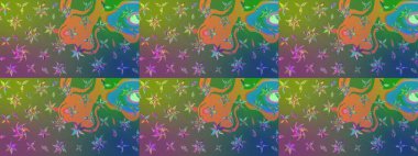 Yeşil ve mavi renkte çiçekler. Raster illüstrasyonunda çiçek deseni çizimi.