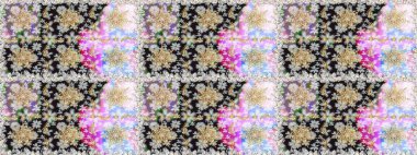 Davetiyeler, kartlar, web sayfası için Raster illüstrasyon. Çizgi sanatı tasarım şablonu için kusursuz sınır. Altın desenli çiçek dekoru. Doğu tarzı element. Gri ve nötr renkler üzerine altın element.