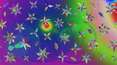 Çiçekli çiçek deseni, suluboya. Mavi ve yeşil renkli çiçekler. Renkli Bahar Teması çizim kalıbı. Düz Çiçek Elementleri Tasarım Raster illüstrasyonu.