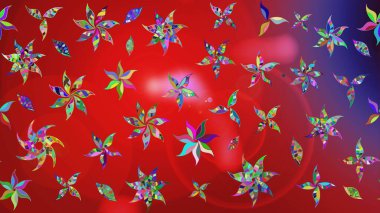 Şirin çiçek elementleri. Kırmızı ve mor renkte çiçekler. Raster illüstrasyonu. Çizim.