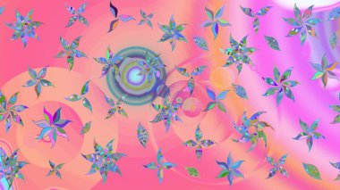 Çiçek desenli çizim. Raster illüstrasyonu. Asya tekstil tarzında. Pembe ve nötr renklerde çiçekler. Raster illüstrasyonu.