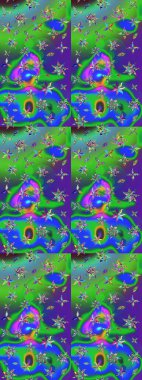 Suluboya çizim kalıbı. Çiçek izi. Suluboya tarzında yeşil ve mavi renkte çiçekler.