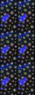 Soyut etnik raster çizim kalıbı. Vadinin çiçekleri gri ve mavi renklerde. Çiçekler..