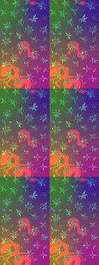 Raster illüstrasyonu. Düz Çiçek Elementleri Tasarımı. Renkli Bahar Teması eskiz kalıbı. Chichi 'nin kumaş kalıbını çiz. Çiçek deseni.