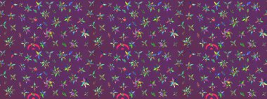 Düz Çiçek Elementleri Tasarımı. Raster illüstrasyonundaki çiçek desenli çizim. Güzel kumaş deseni. Renkli Bahar Teması çizim şablonu.