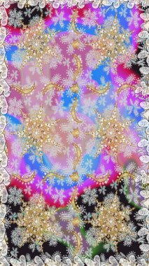 Kusursuz kraliyet lüksü, altın barok kumaş rengi. Altın antika ortaçağ dekoratifi, yapraklar ve altın desenli süslemelerle renksiz ve gri renklerde..